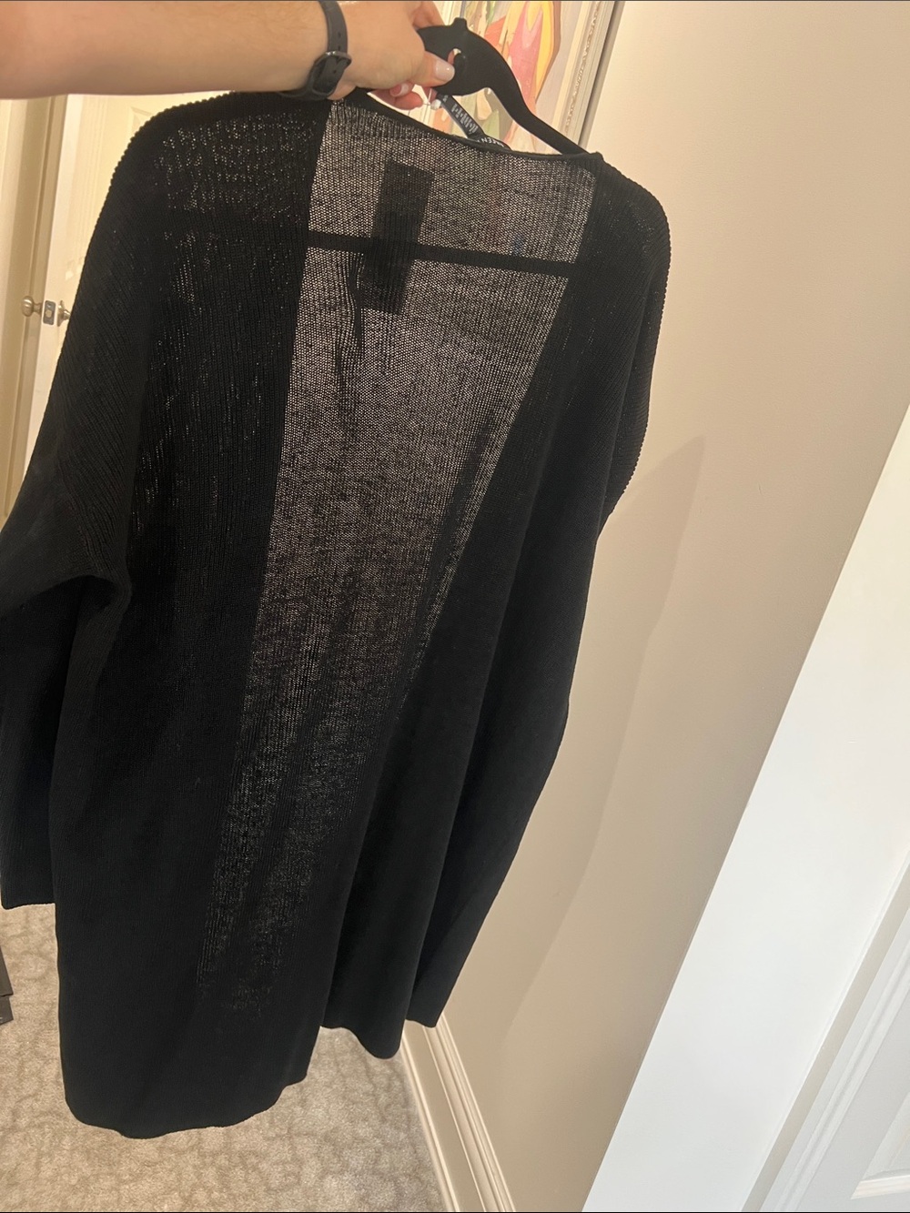 Eileen Fisher Black Open Drape Ribbed long boxy cardigan - Picture 5 of 6